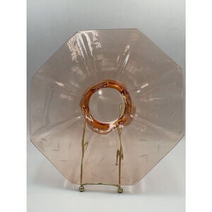 Pink Depression Glass Footed Cake Serving Hexagon Shaped Floral Etched Plate
